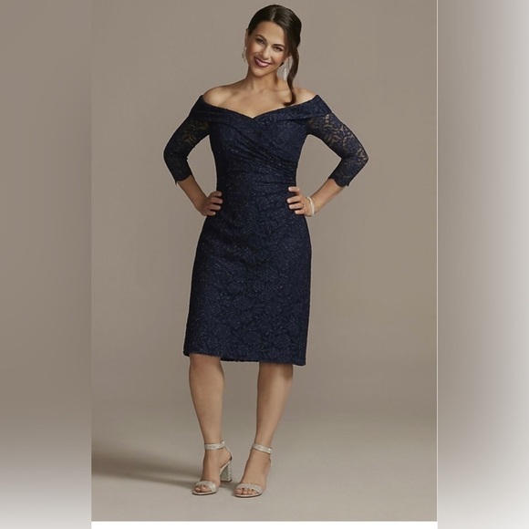 OLEG CASSINI off-the-shoulder knee-length lace dress SIZE 10 NWT - Picture 4 of 5